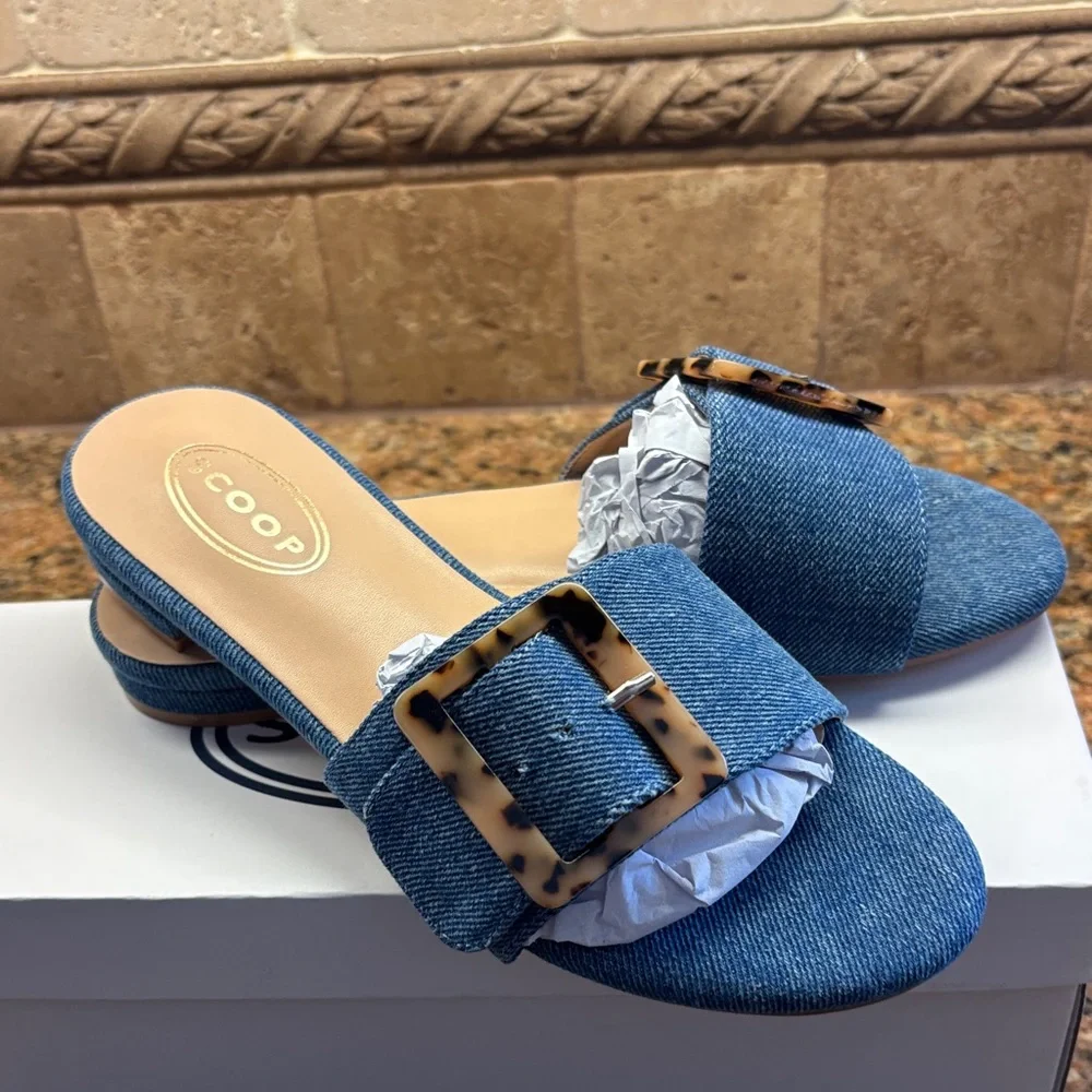 Scoop Blue Denim Slide Sandals with Buckle 6 - Picture 2 of 5